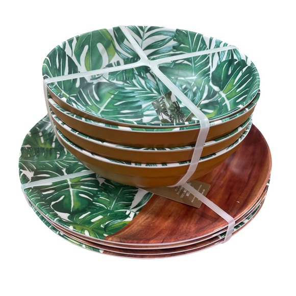 Tommy Bahama Dining Tommy Bahama Palm Tree Leaf And Wood Melamine Dinnerware Set Of 8 Poshmark